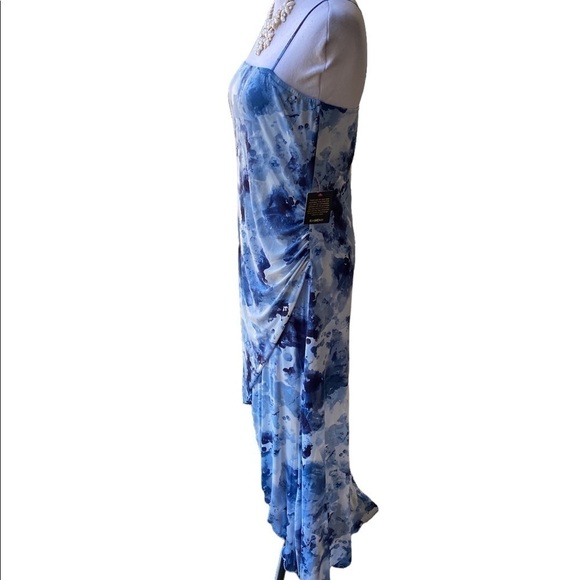 bebe High Slit Flare Blue and White Dress Size Large. New - Picture 3 of 13